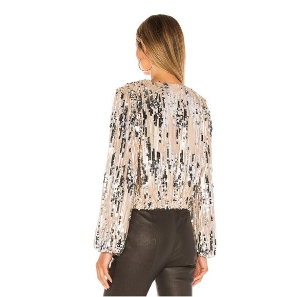 ASTR the Label Primadonna Sequin Top / Small / Champagne Surplice Deep V Holiday - Picture 3 of 9